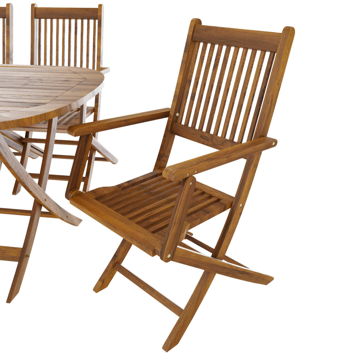 Set di 4 Sedie Da Giardino Pieghevoli In Legno Massiccio Naturale Di Acacia Con Braccioli Seduta e Schienale Alto Con Doghe Per Giardino 91x58x52 cm