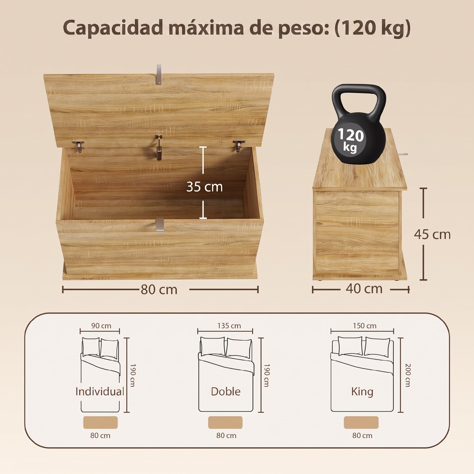 HOMCOM Baúl de Almacenaje 102L, Banco de Almacenaje, Banco Zapatero con Bisagra de Seguridad, Estilo Moderno, para Pasillo, Dormitorio, Recibidor, Salón, 80x40x45 cm, Roble