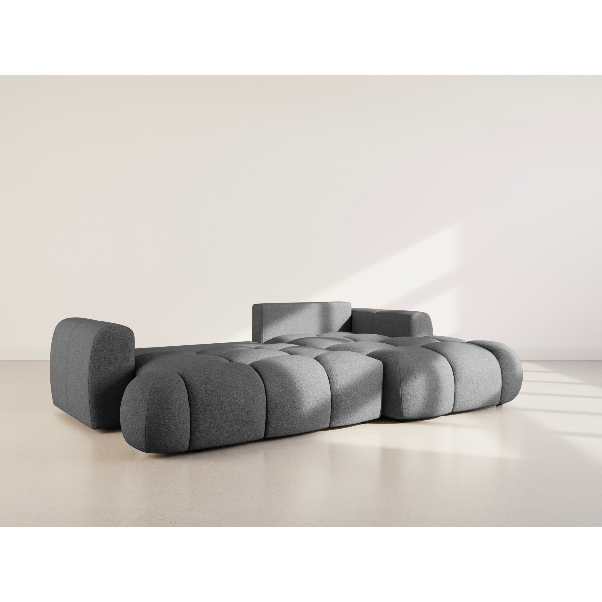 Yulin - Canapé d'angle droit 4 places convertible avec coffre en tissu bouclette - Gris