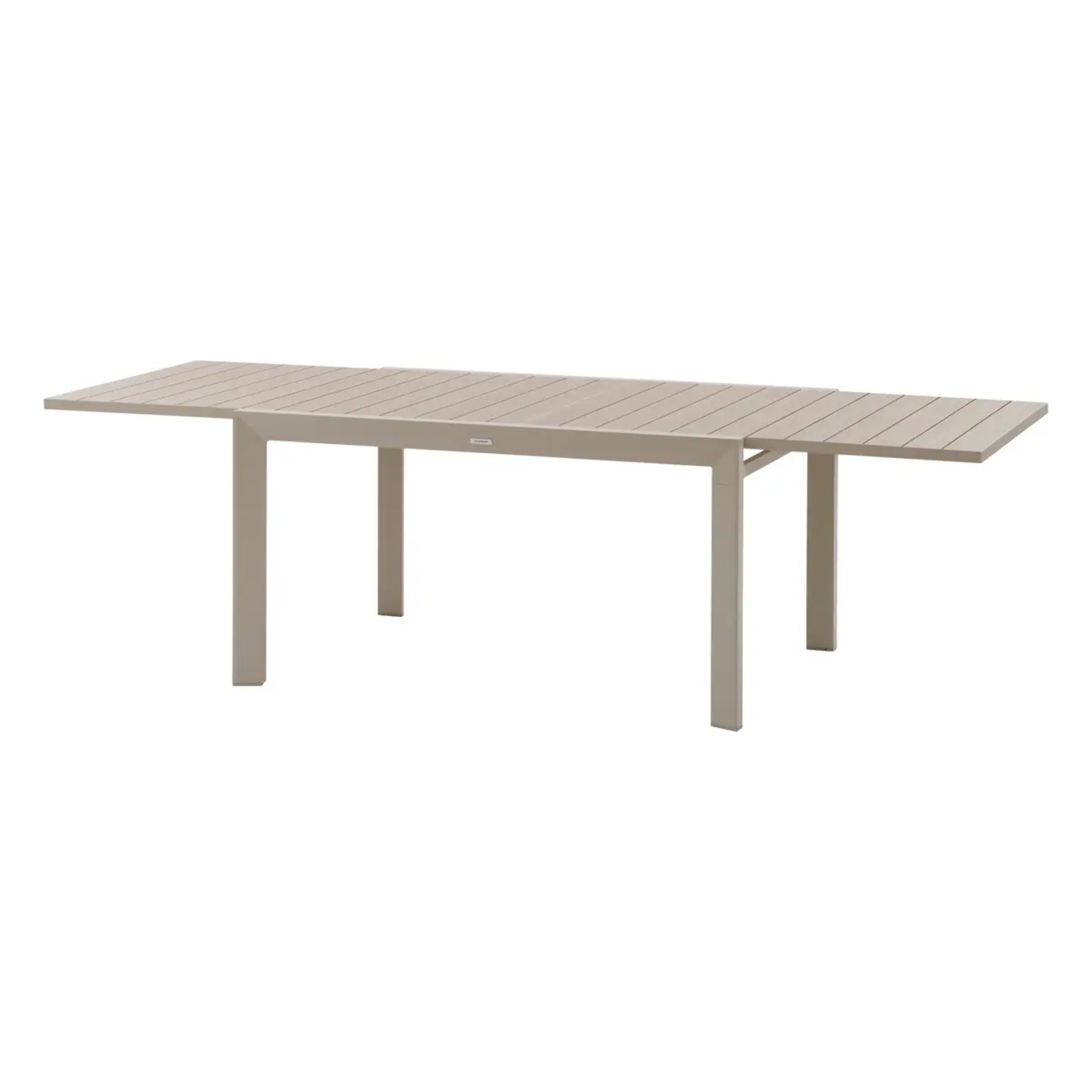 Table de jardin extensible coulissante "Évasion" effet bois lin & argile 10 places  lates en aluminium