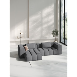 Canapé d'angle gauche modulable "Lorella" 3 places en tissu structurel gris