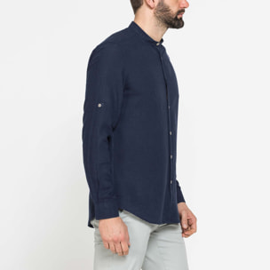 CAMICIA COREANA IN MISTO LINO E LYOCELL A TINTA UNITA