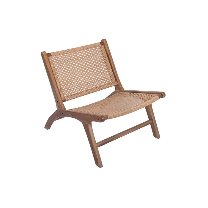 Fauteuil ethnique en bois teck massif et cannage en rotin naturel HAMMA