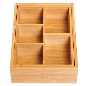 Organizador de Escritorio de Bambú Caja de Almacenamiento Extensible con 5-7 Cajones para Maquillaje Oficina Estudio 24,6-41x17,6x7 cm Natural