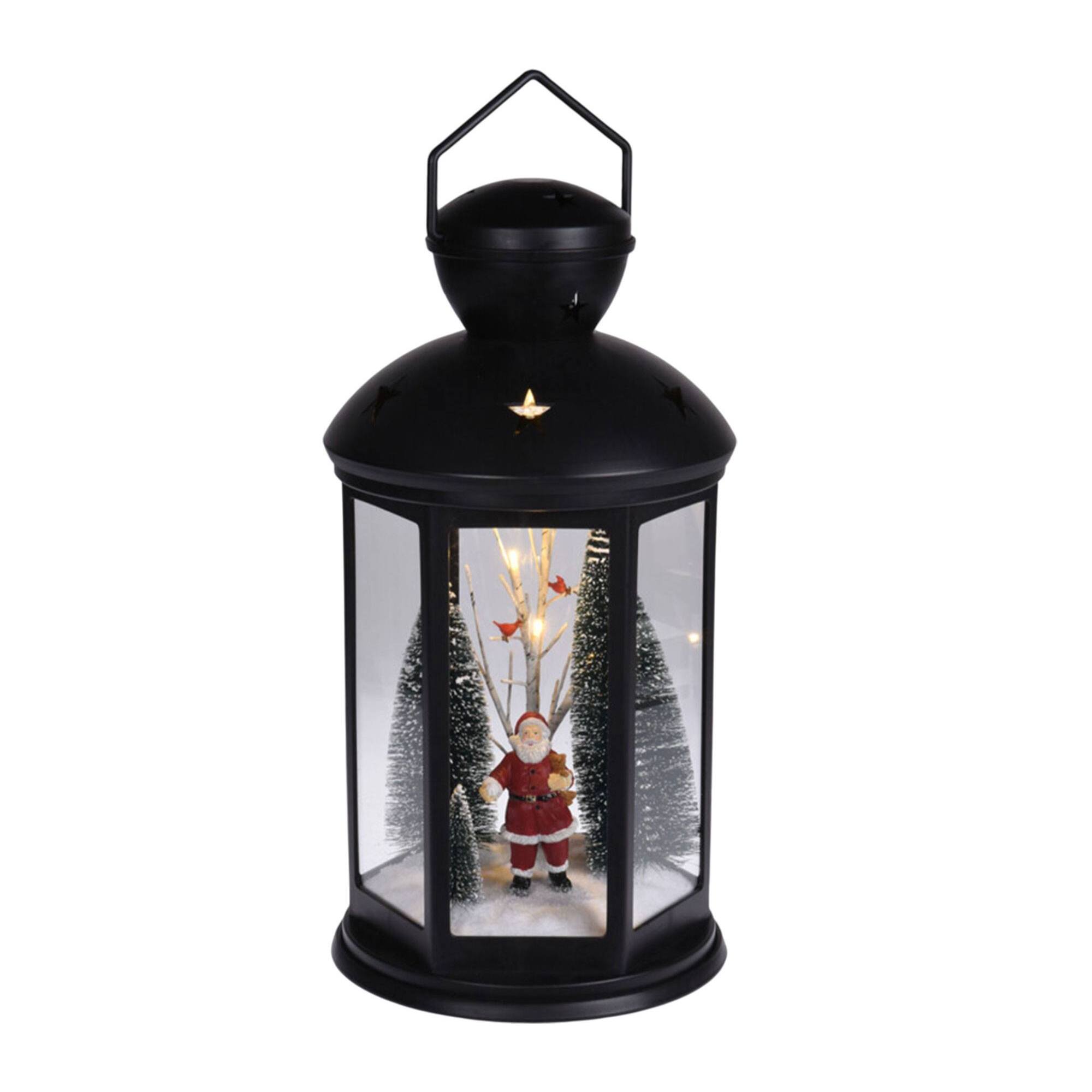 Farol decorativo navideño con escena interior y led blanco cálido 21,5x21,5x43cm
