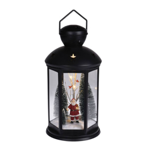 Farol decorativo navideño con escena interior y led blanco cálido 21,5x21,5x43cm
