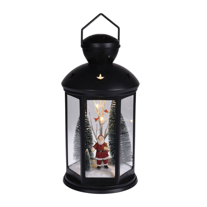 Farol decorativo navideño con escena interior y led blanco cálido 21,5x21,5x43cm