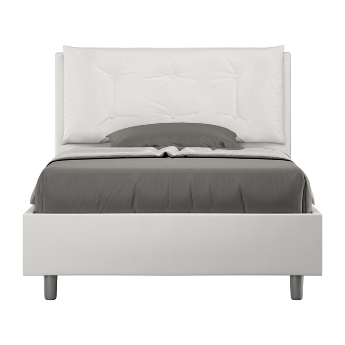 Cama de una plaza y medio con somier acolchada 120x200 cuero sintético blanco Annalisa Large