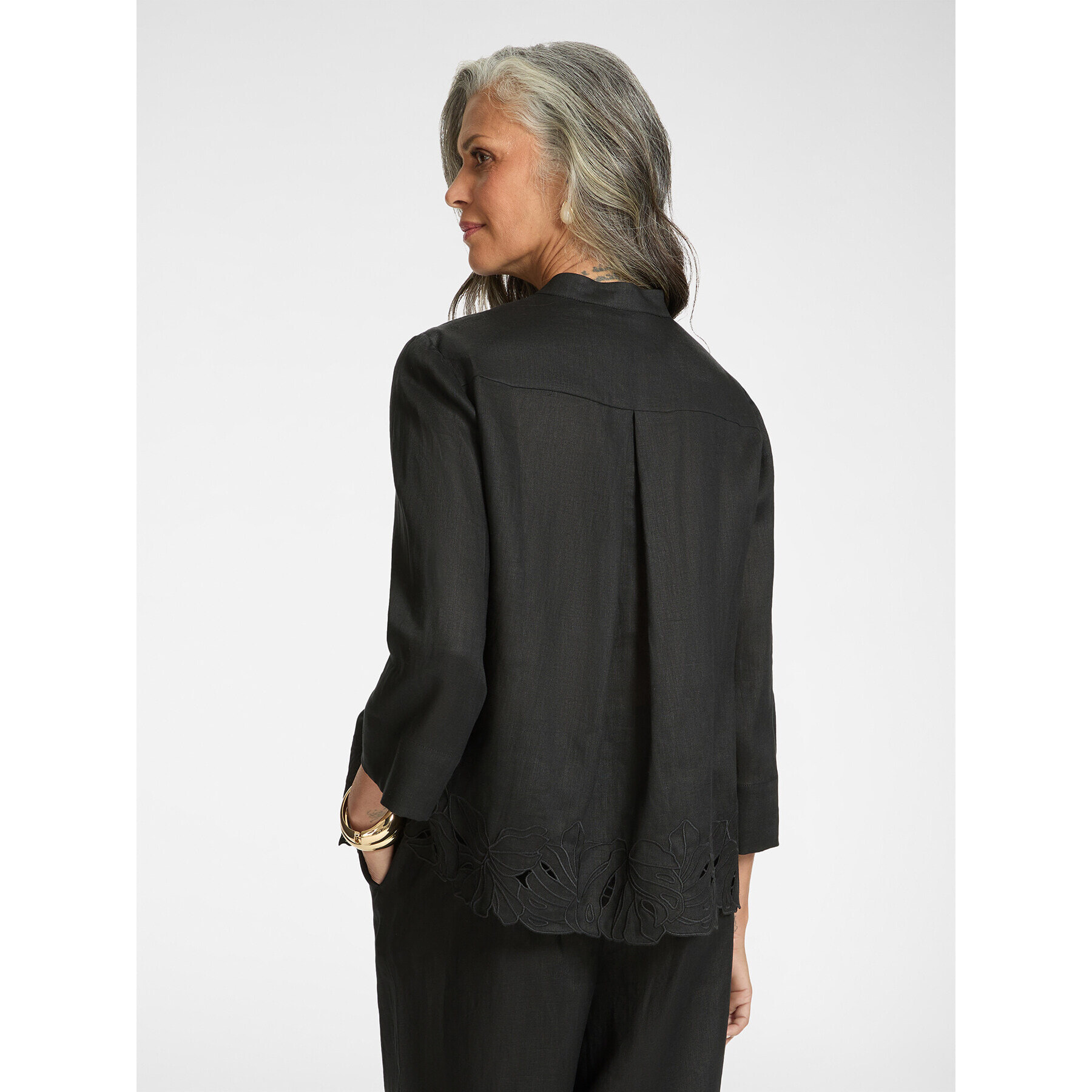 Elena Mirò - Camisa de lino con bordados - Negro