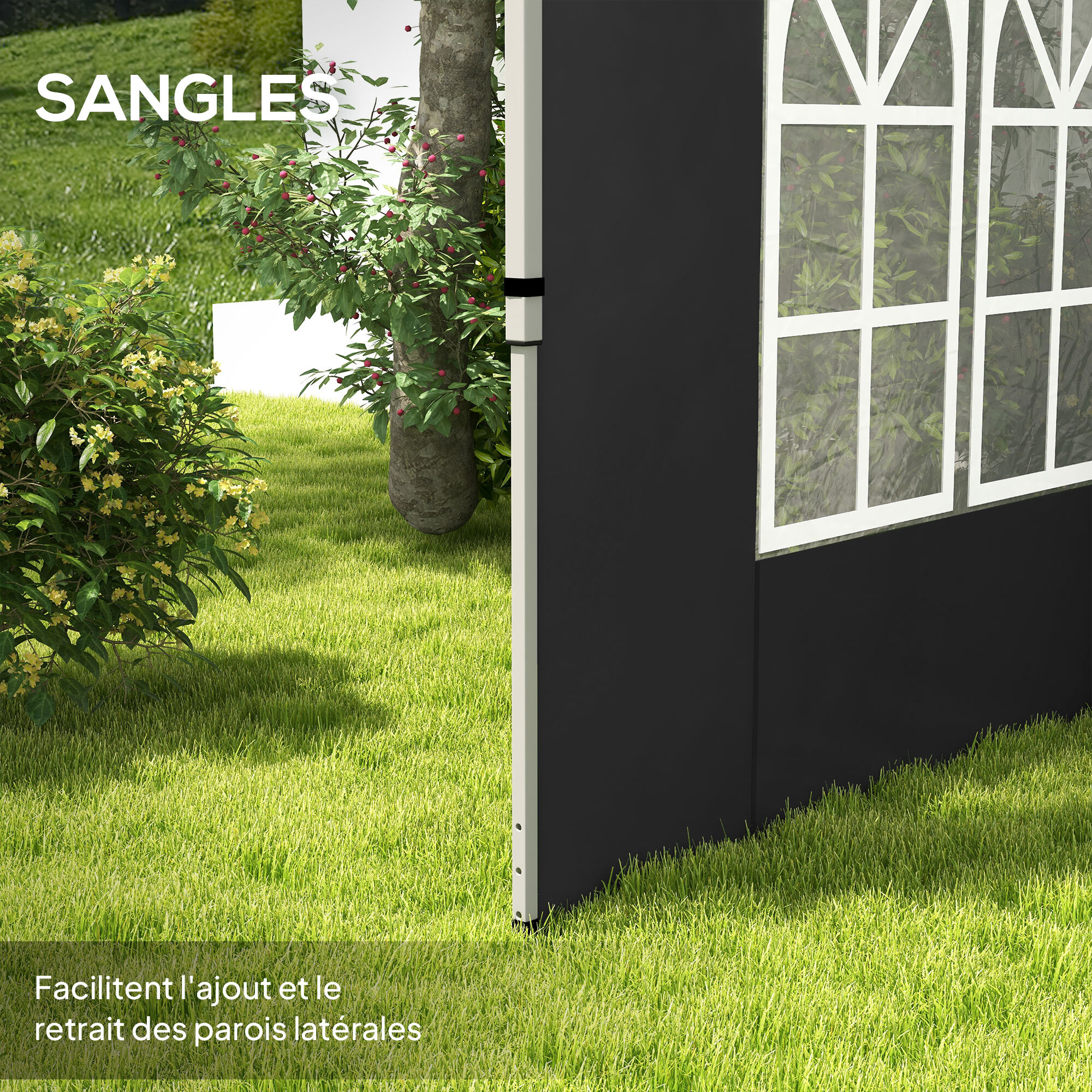 Lot de 2 parois latérales pour tonnelle 3 x 3 m ou 3 x 4 m - bâches de barnum 295 x 195 cm noir