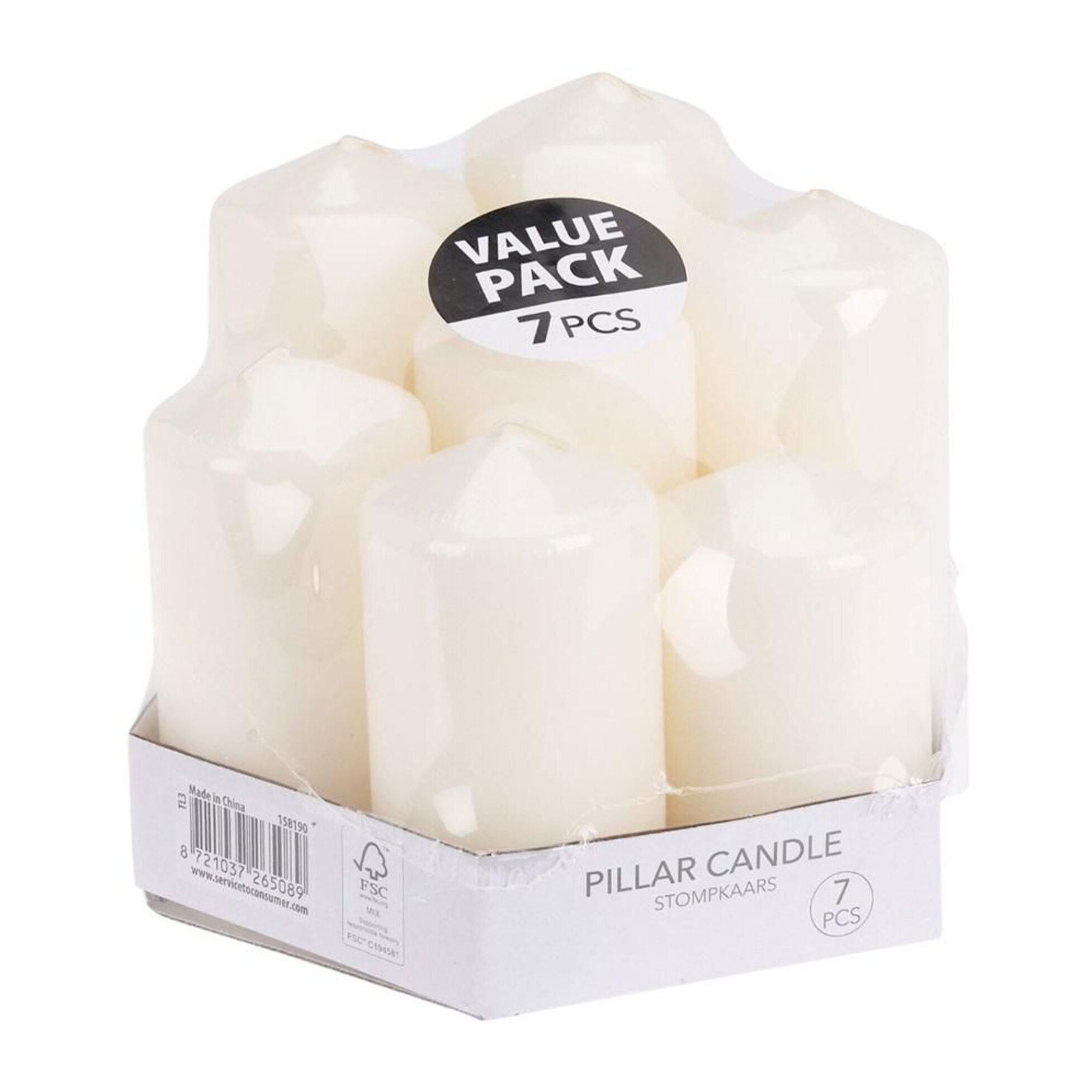 Well home set de velas blancas sin esencia: 7 tamaños surtidos en caja retractilada