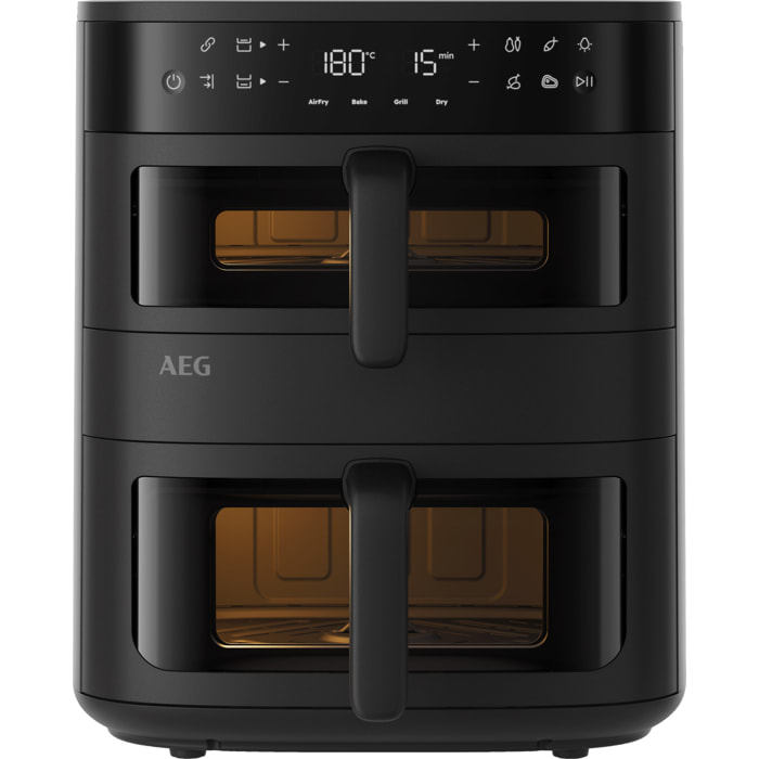 AEG Freidora de aire Dual con doble cajón independiente, 11 litros y 8 programas AAFD11B