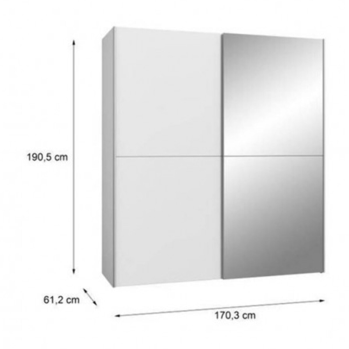 Dressing Armoire 2 portes coulissantes 5 tablettes et 1 miroir - 6 coloris - THAIS