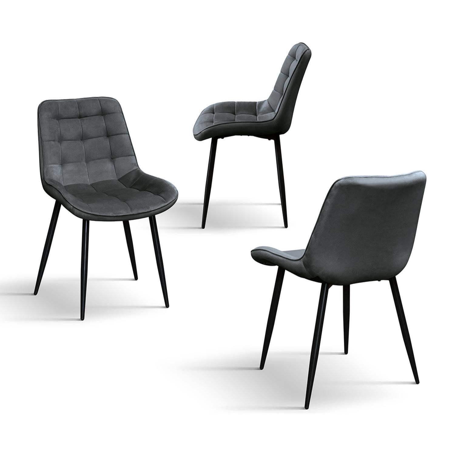 Set di 4 sedie BARCELLONA in tessuto effetto velluto grigio e gambe in metallo nero