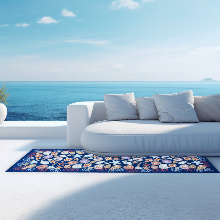 TAPPETO DA CUCINA DIS.CONCHIGLIE COL.BLU NOTTE 57X115 CM CON ANTISCIVOLO