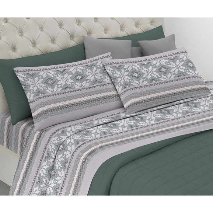 Completo letto norvegia verde tortora 100% cotone