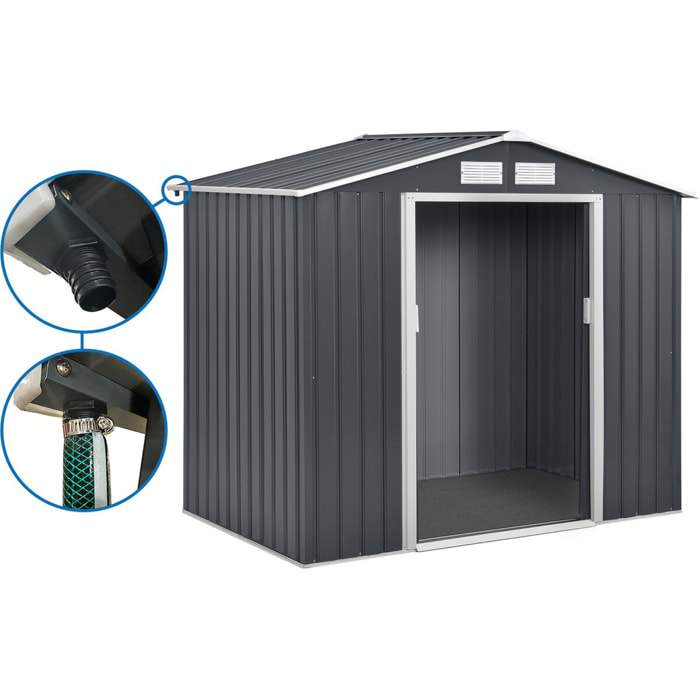 Abri de jardin métal - "Vegas" - 2,7 m² avec gouttière - Gris
