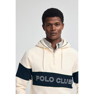 Felpa ecrù con mezza cerniera e logo Polo Club