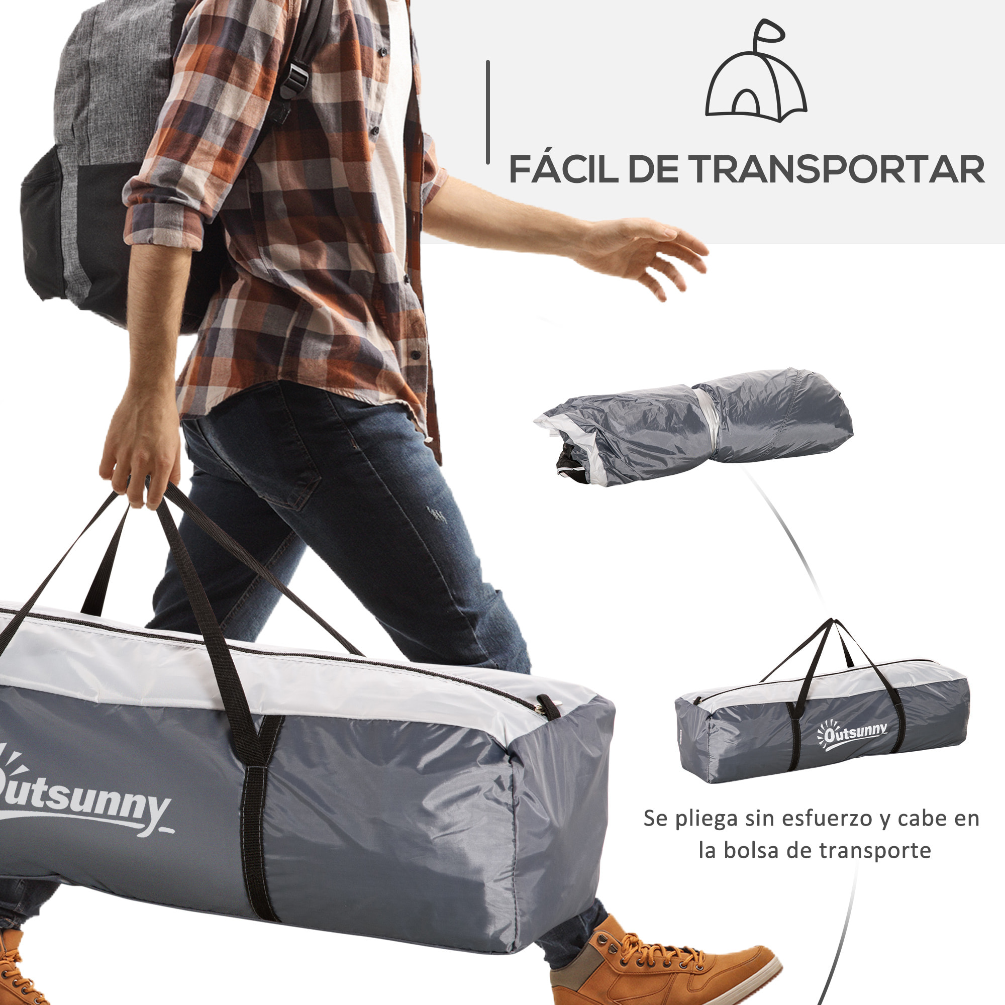 Carpa Portátil para 6-8 Personas Carpa de Camping con 4 Mosquiteros Gancho y Bolsa de Transporte Anti-UV para Pescar Senderismo 350x350x230 cm Gris y Blanco