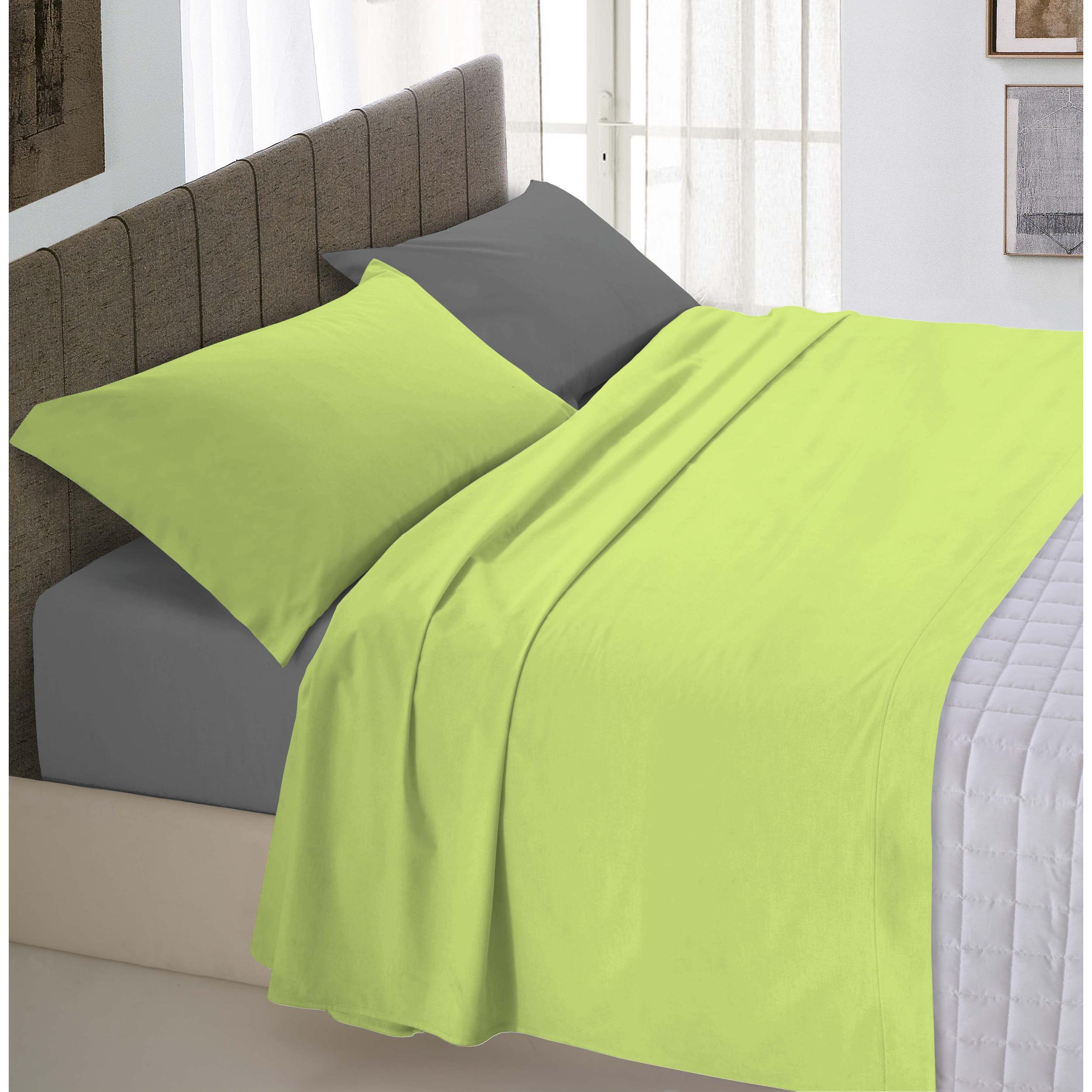 COMPLETO LETTO NATURAL COLOUR MADE IN ITALY COTONE-VERDE ACIDO/FUMO SINGOLO