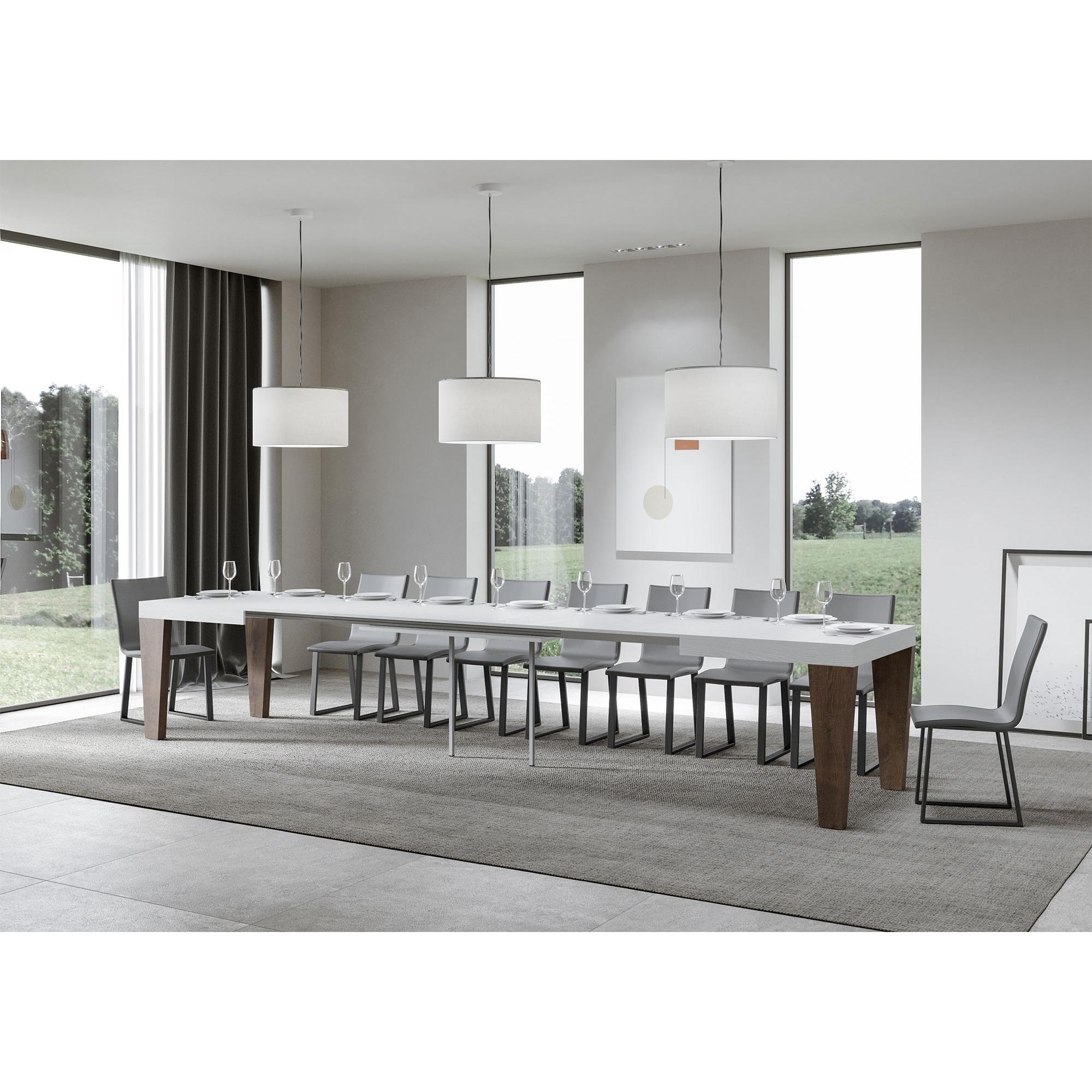 Mesa extensible 90x160/420 cm Spimbo Mix tapa Fresno Blanco patas Nogal