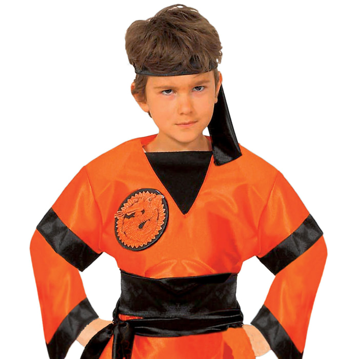 Costume Travestimento Carnevale Dragon Ninja Shaolin Arancione Bambino