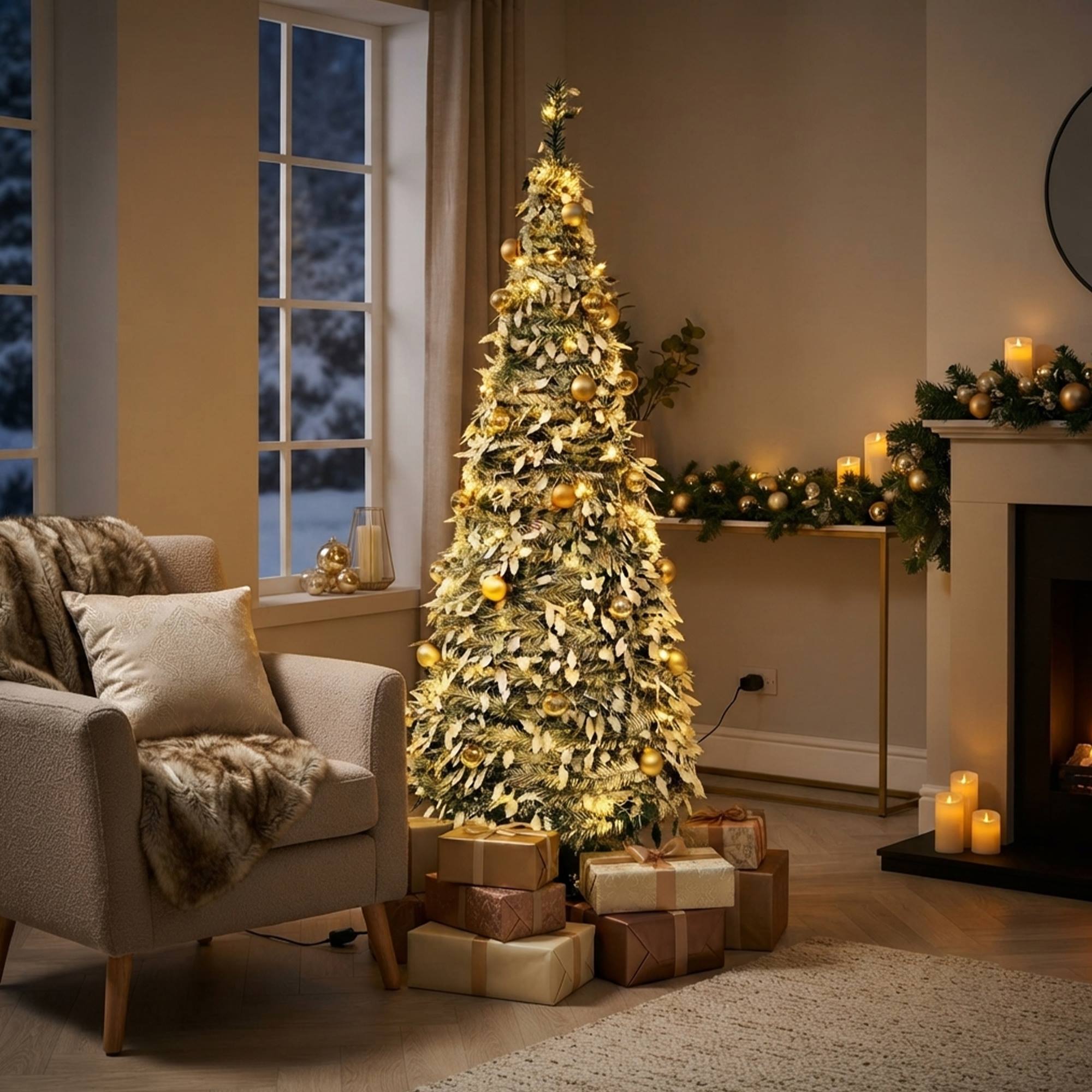 Árbol de navidad con 150 leds blanco cálido y 36 bolas champagne de ø70x180 cm con 8 funciones de luz