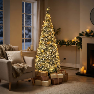Árbol de navidad con 150 leds blanco cálido y 36 bolas champagne de ø70x180 cm con 8 funciones de luz