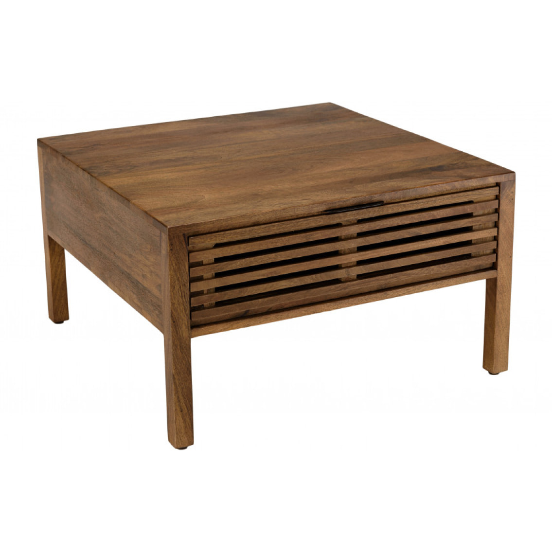 ALIX - Table basse carrée 70x70cm en bois de manguier 2 tiroirs ajourés