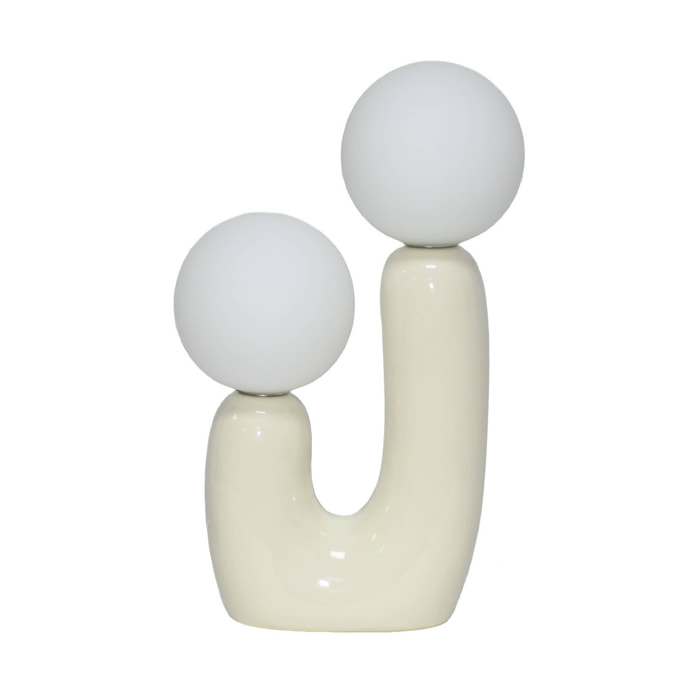 Lampe de table organique céramique beige et verre blanc H 31cm - Deva