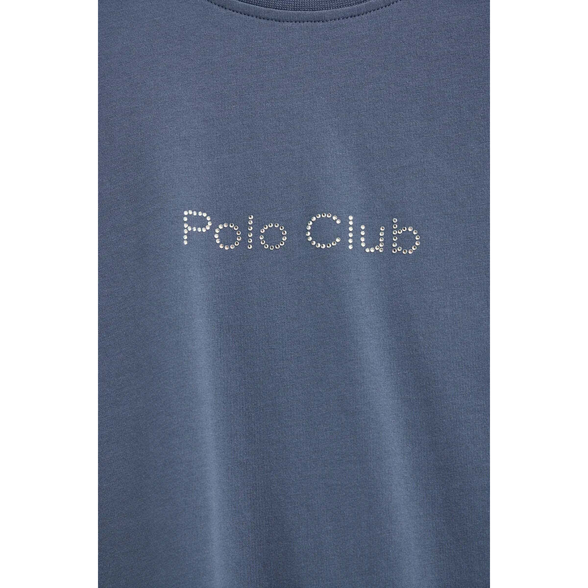 Maglietta blu denim a maniche corte fit dritto con brillantini Polo Club
