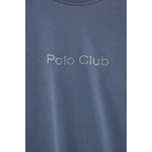 Maglietta blu denim a maniche corte fit dritto con brillantini Polo Club