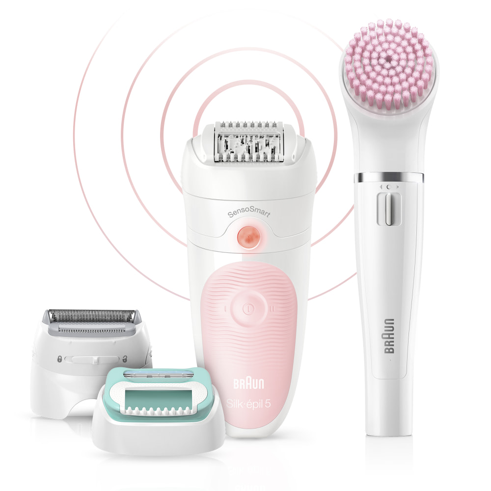 Braun Épilateur Silk Épil 5 - Avec Brosse Visage - Blanc/Rose