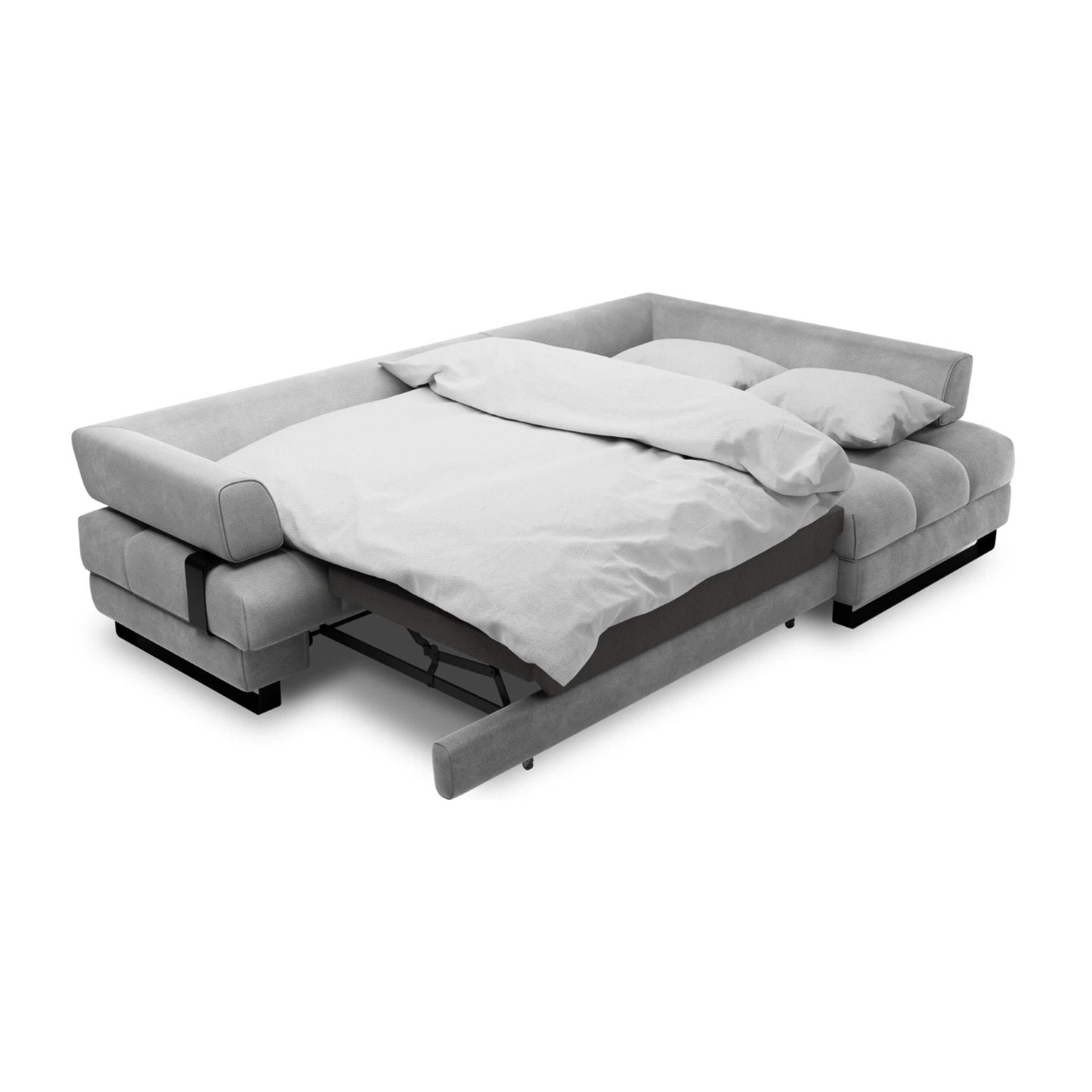 Canapé d'angle droit convertible avec coffre de rangement "Clinton" 5 places en velours gris clair