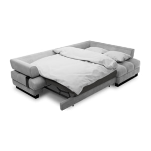 Canapé d'angle droit convertible avec coffre de rangement "Clinton" 5 places en velours gris clair