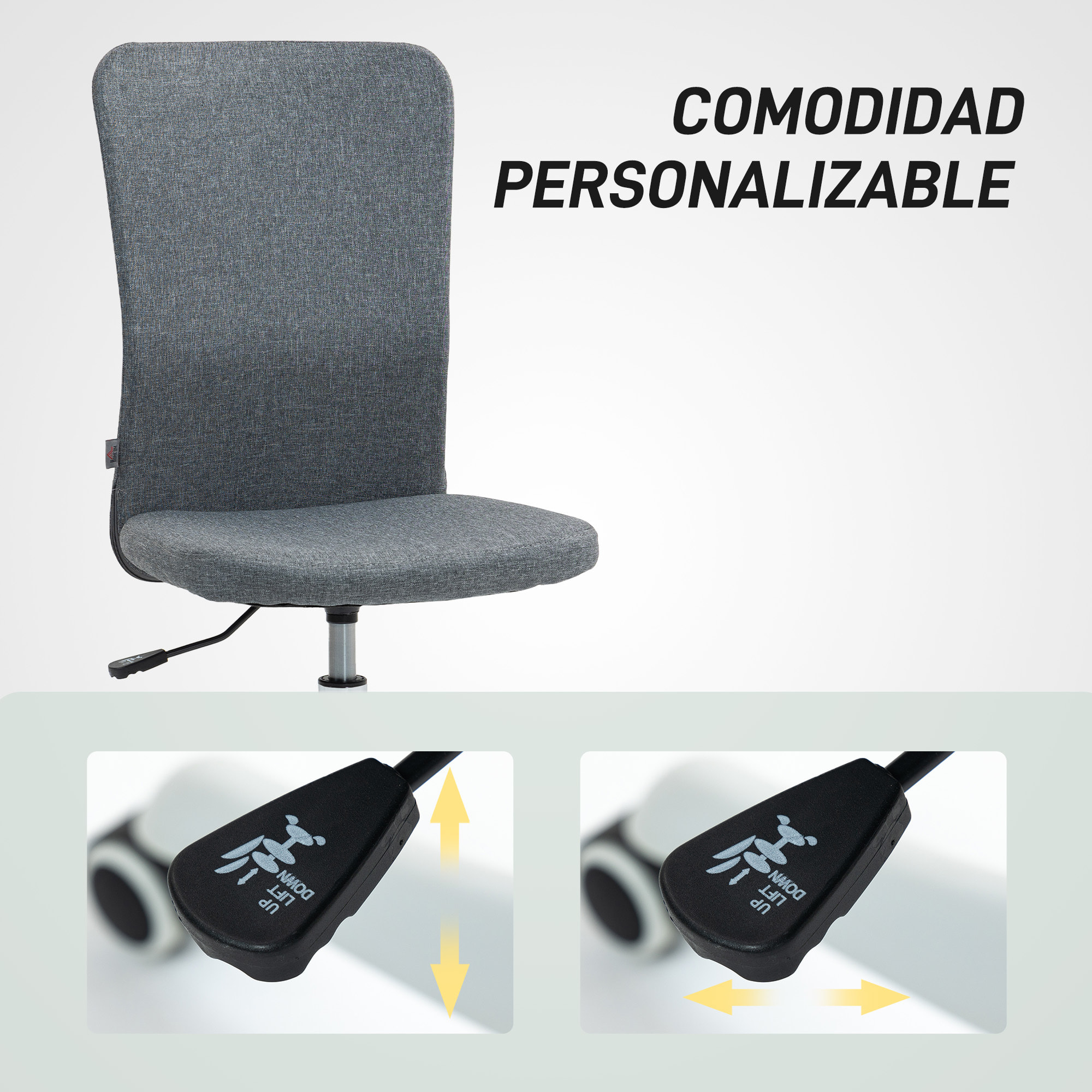 Silla de Escritorio sin Brazos Silla de Oficina Giratoria Tapizado en Lino Sintético con Altura Ajustable para Estudio Dormitorio Tocador Carga 120 kg Gris