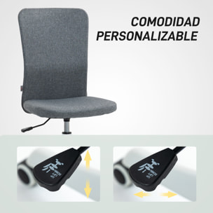 Silla de Escritorio sin Brazos Silla de Oficina Giratoria Tapizado en Lino Sintético con Altura Ajustable para Estudio Dormitorio Tocador Carga 120 kg Gris