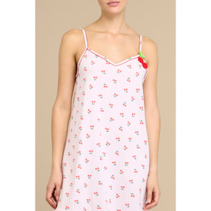 Camicia da notte donna in cotone con bretelline e scollo a V, decorata con stampa ciliegie articolo summer and fruits Noidinotte