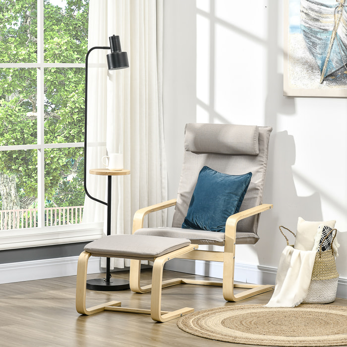 Sillón de Salón con Otomana Tapizado en Tela con Almohada Extraíble 67x69x100 cm