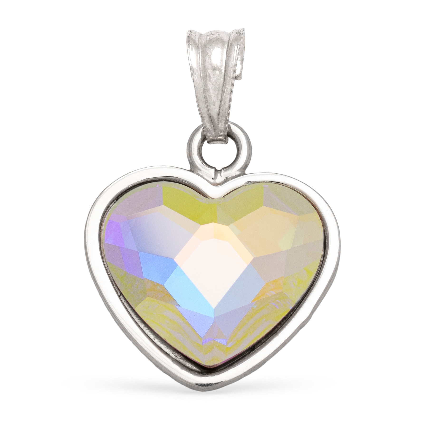 Colgante Plata de Ley 925. Corazón con brillante de piedra natural ornamental forma poligonal