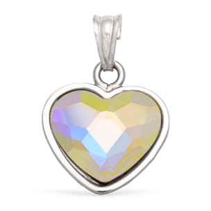 Colgante Plata de Ley 925. Corazón con brillante de piedra natural ornamental forma poligonal