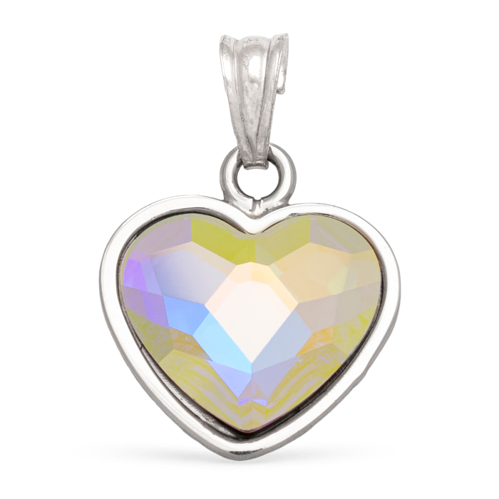 Colgante Plata de Ley 925. Corazón con brillante de piedra natural ornamental forma poligonal