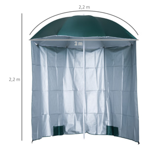 Sombrilla de Playa con Panel Lateral Ø220x220 cm Parasol para Terraza con Apertura Manual 8 Varillas de Acero y Bolsa de Transporte para Jardín Piscina Verde