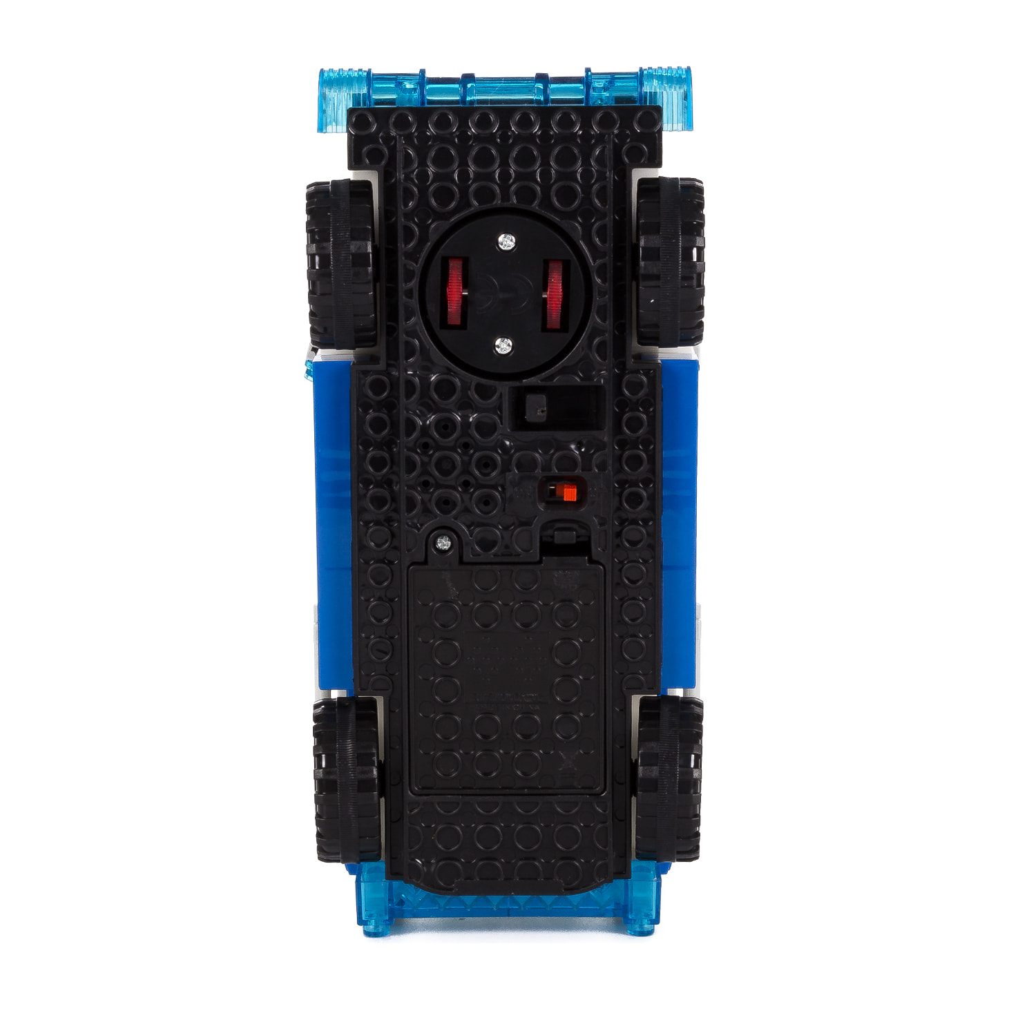 Veicolo da assalto della polizia, con luci ed effetti sonori. Da costruire, 72 pezzi. Modalità di funzionamento automatica 360°.