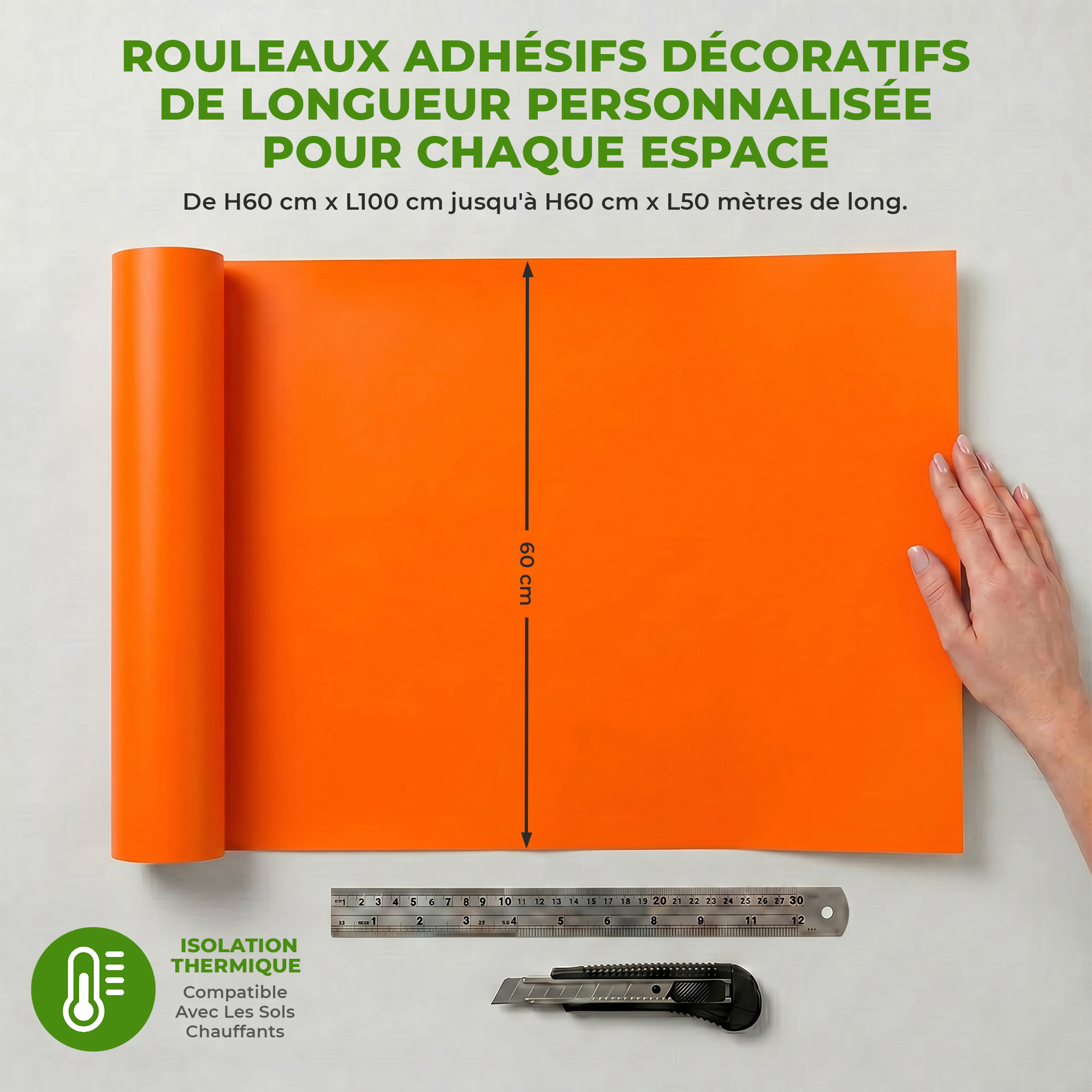 Rouleau adhésif décoratif Vinyle au Mètre - Orange - Sticker Lavable Imperméable Mur Cuisine Meubles