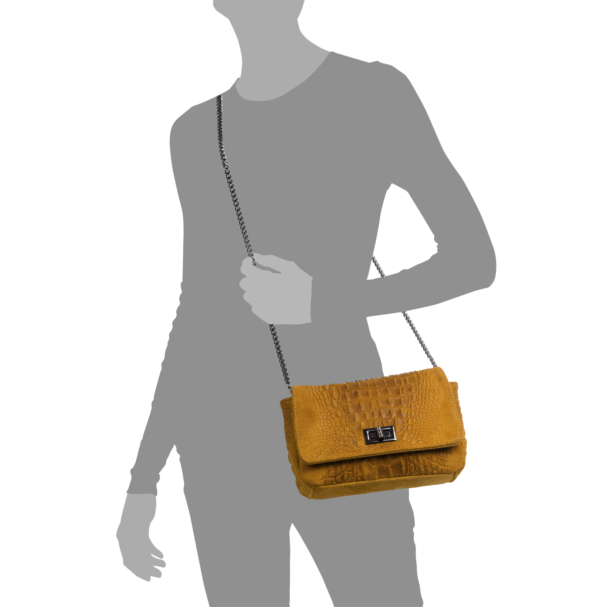 FIRENZE ARTEGIANI Monteriggioni Borsa a Spalla da Donna. Vera Pelle Scamosciata Incisione Coccodrillo Made in Italy 24x8x15 Cm. Colore: pelle