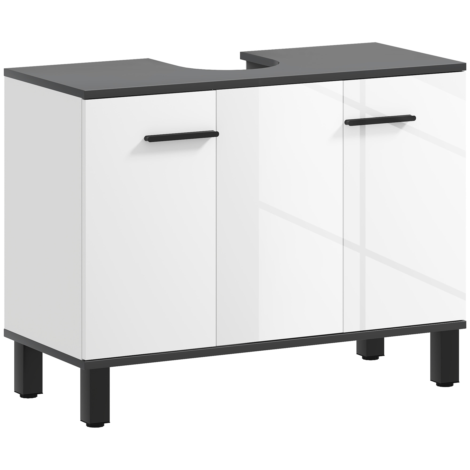 Mueble bajo Lavabo Mueble de Lavabo con Pie Mueble de Baño con 2 Puertas y Estantes Ajustables para Lavabo con Pedestal o con Pies 80x34x60 cm Blanco Brillante