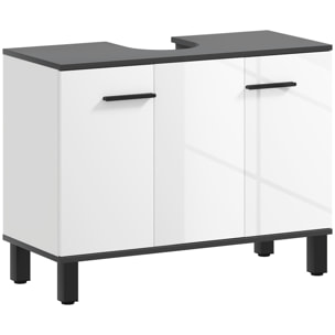 Mueble bajo Lavabo Mueble de Lavabo con Pie Mueble de Baño con 2 Puertas y Estantes Ajustables para Lavabo con Pedestal o con Pies 80x34x60 cm Blanco Brillante