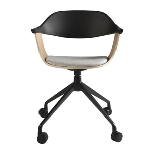 Silla oficina giratoria con asiento tapizado en tela gris claro y respaldo de pvc negro 59x50x76cm