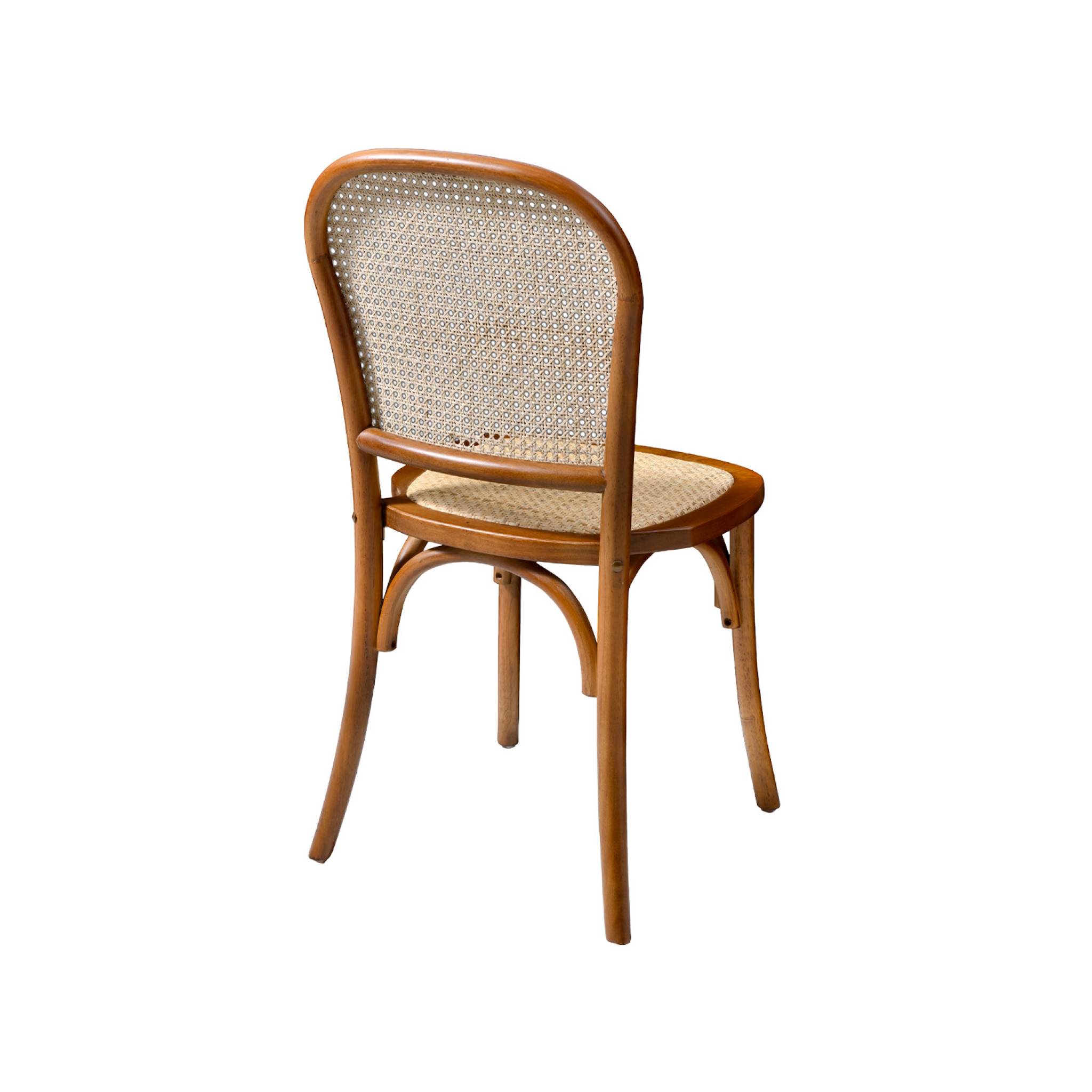 Lot de deux chaises naturelles vintage en bois effet noyer avec assise et dossier en rotin